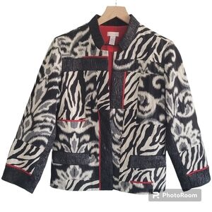 Chico's 1 Blazer Jacket Zebra Animal Print